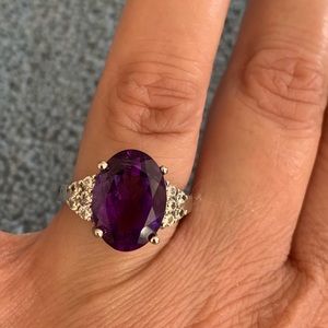 Oval Amethyst and CZ Sterling Silver Ring